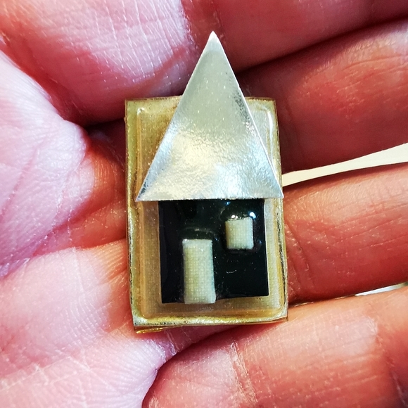 Vintage Artisan Made Glass Metal and Acrylic House Brooch Pin - Picture 6 of 10